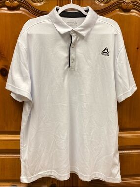 Reebok White Performance Polo Shirt Black Logo Athletic Golf 2XL